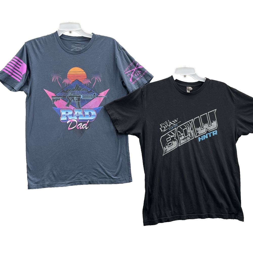 Grunt Style Hunt T-Shirt Lot (2) Men Med Tactical USA Veteran Firearms Dad Gift